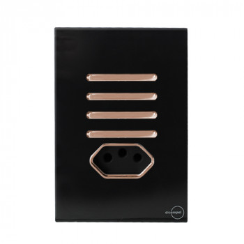 Conjunto Interruptor Quadruplo (2 Simples + 2 Paralelo) + Tomada 10a 4x2 - Novara Glass Preto Brilhante Ouro Rose Conjunto Interruptor Quadruplo (2 Simples + 2 Paralelo) + Tomada 10a 4x2 - Novara Glass Preto Brilhante Ouro Rose